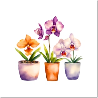 Potted Orchid Watercolor Posters and Art